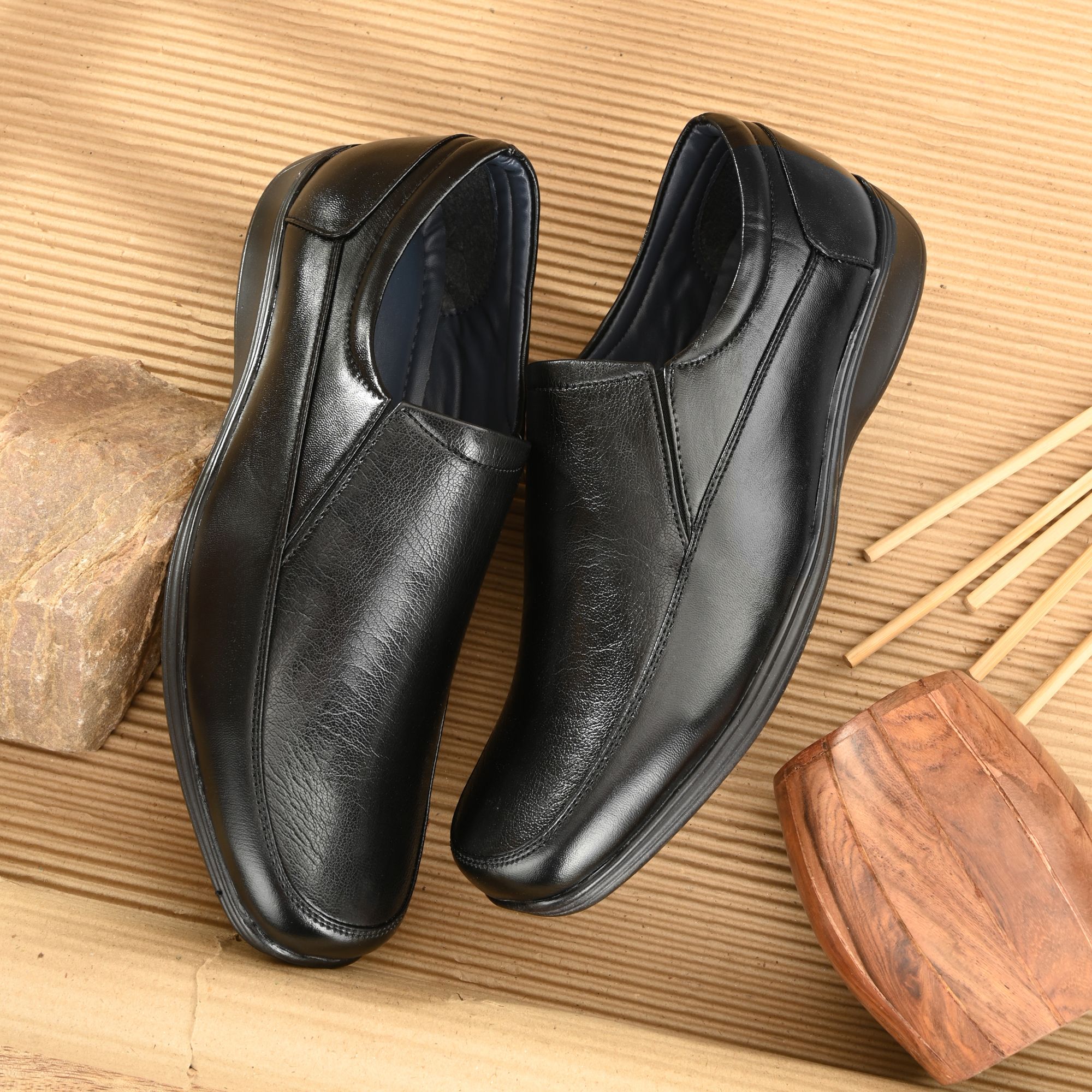     			Leeport - Black Men's Slip On Formal Shoes