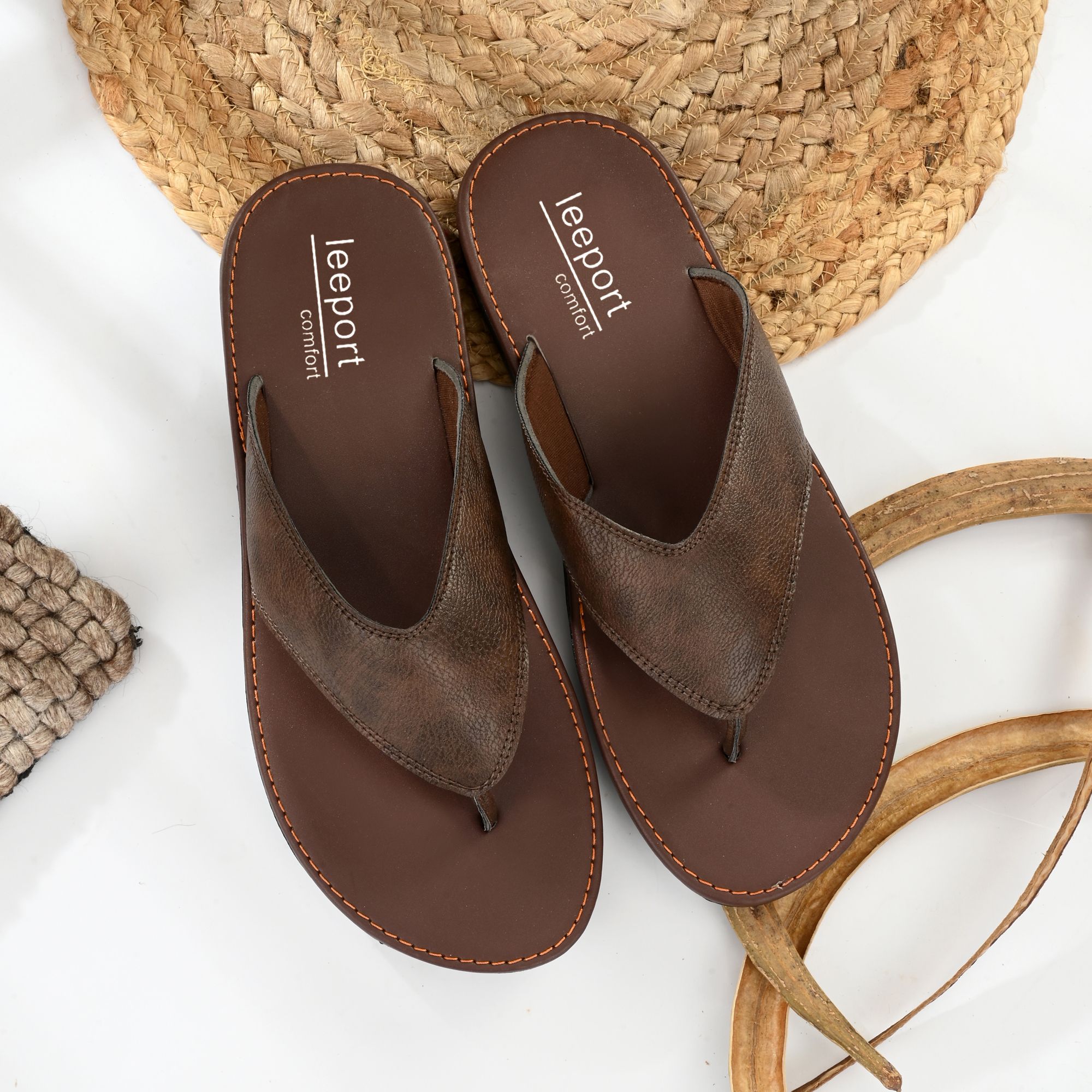     			Leeport Brown Flip Flops