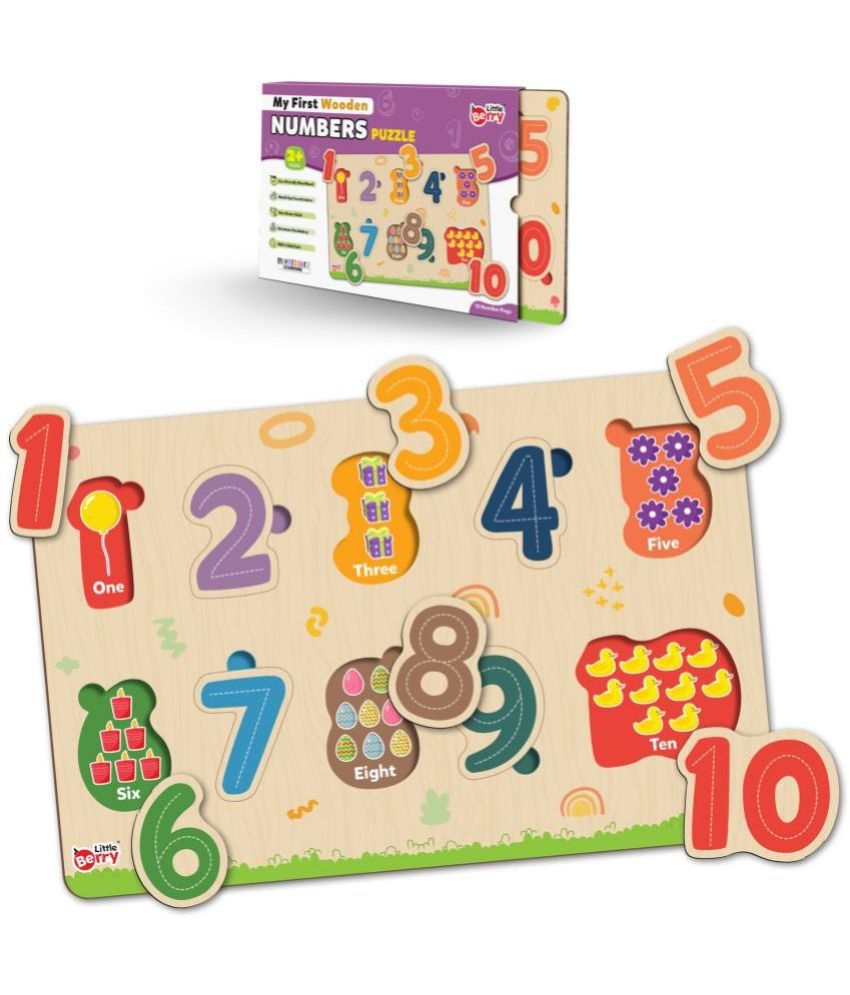     			Numbers Counting 1-10  Wooden Puzzle Board with Pictures for Kids - Knob & Peg Puzzles Games for Boys, Girls, Preschool Children - Learning & Education Wooden Toy Jigsaw Puzzle Set - Fun & Learn Puzzle Tray With Knob For Kids