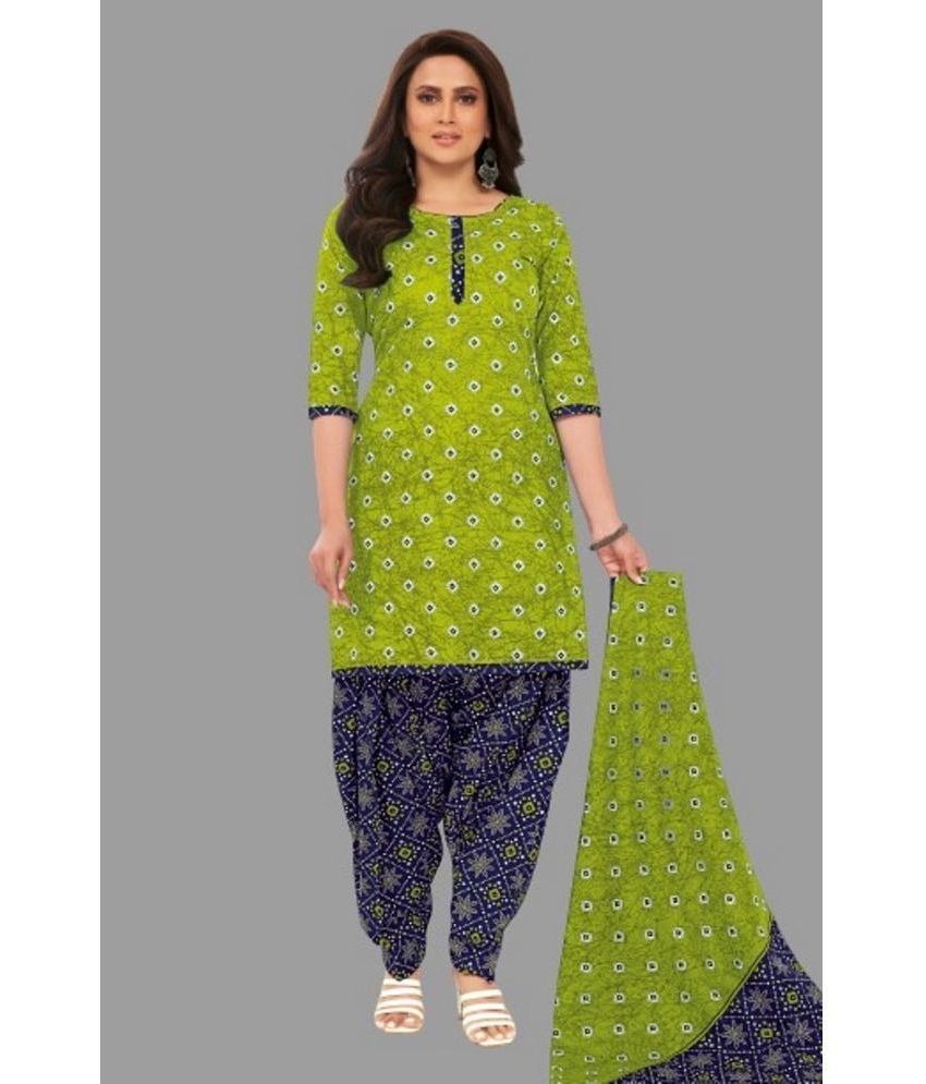     			SIMMU - Green Straight Cotton Women's Stitched Salwar Suit ( Pack of 1 )