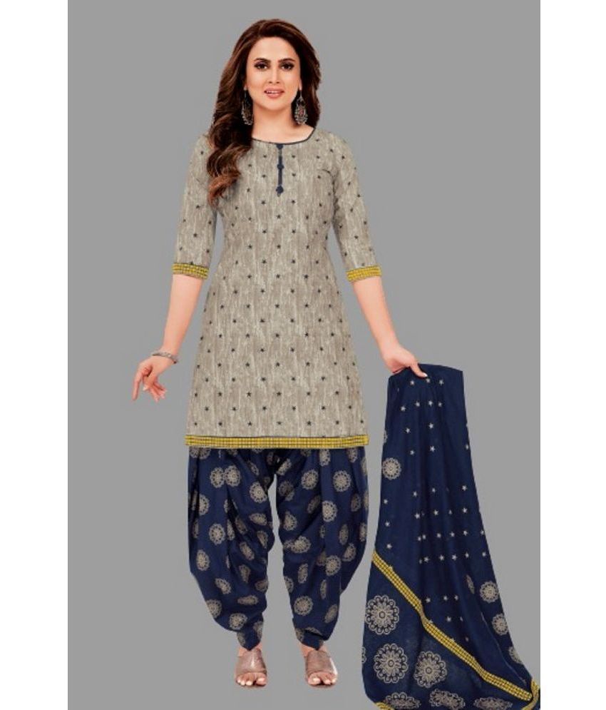     			SIMMU - Grey Straight Cotton Women's Stitched Salwar Suit ( Pack of 1 )