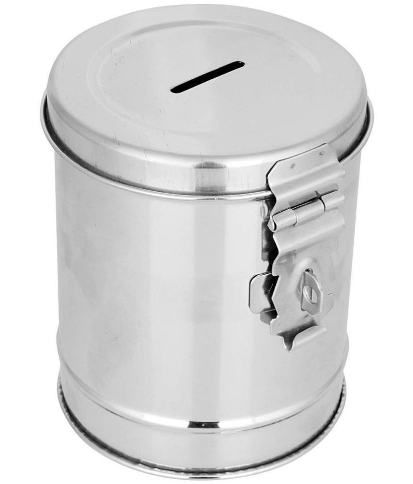     			SUNTAP 100% Stainless Steel Round Shape Piggy Bank | Money Bank Container - Stainless Steel Silver Coin Box Piggy Bank (Pack of 1)