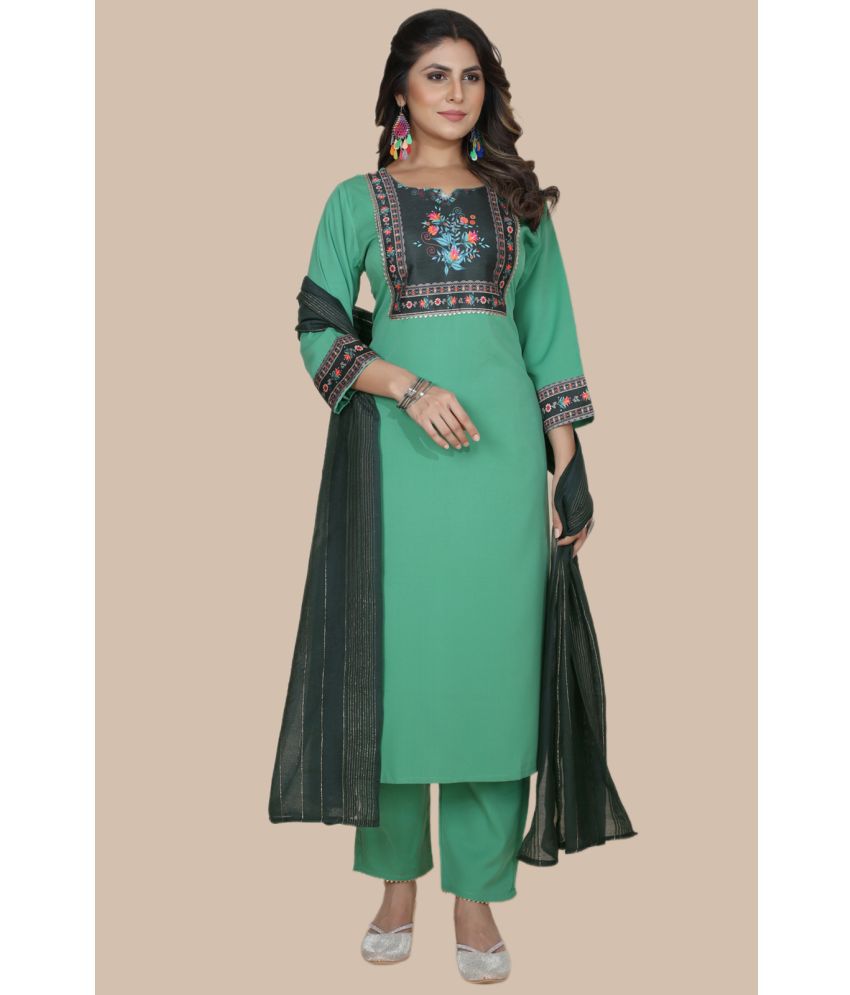     			Style Samsara - Green Straight Crepe Women's Stitched Salwar Suit ( Pack of 1 )