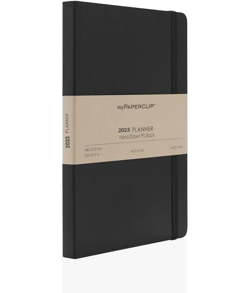     			myPAPERCLIP 2023 Weekly Planner R2 A5 Size Notebook | Hand Drawn Vegan Leather Back | Notebook For Gifting | Ruled, 192 Pages, 80 GSM, Black, Pack of 1