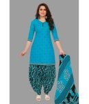 shree jeenmata collection - Blue Straight Cotton Women's Stitched Salwar Suit ( Pack of 1 )