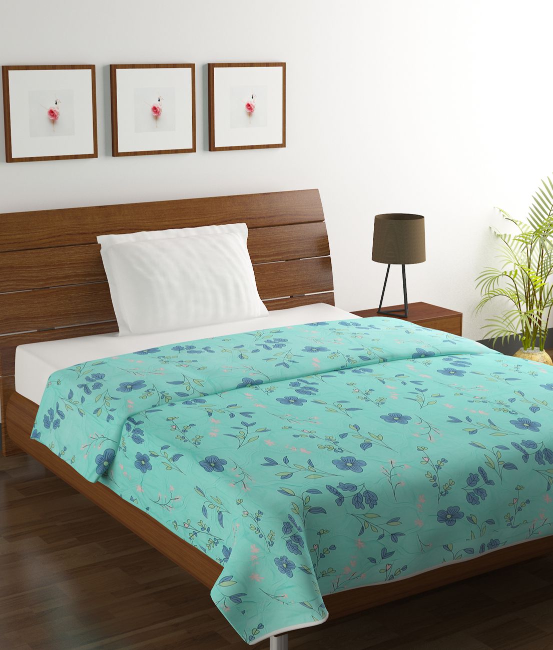     			HOMETALES Microfiber Floral Print Single Comforter ( 150 x 210 cm ) Pack of 1 - Green