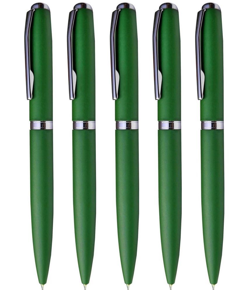     			KK CROSI Green Colour Metal Pen Pack of 5pcs Green Colour Ball Pen  (Pack of 5, Blue Ink)