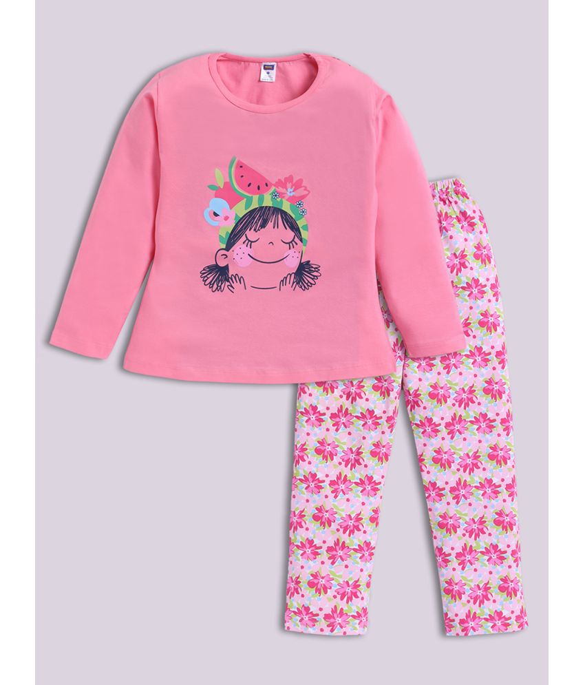     			Nottie planet - Pink Cotton Girls Night Suit Set ( Pack of 1 )