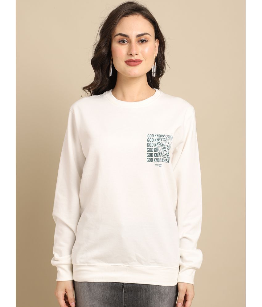     			OBAAN Cotton Blend White Non Hooded Sweatshirt