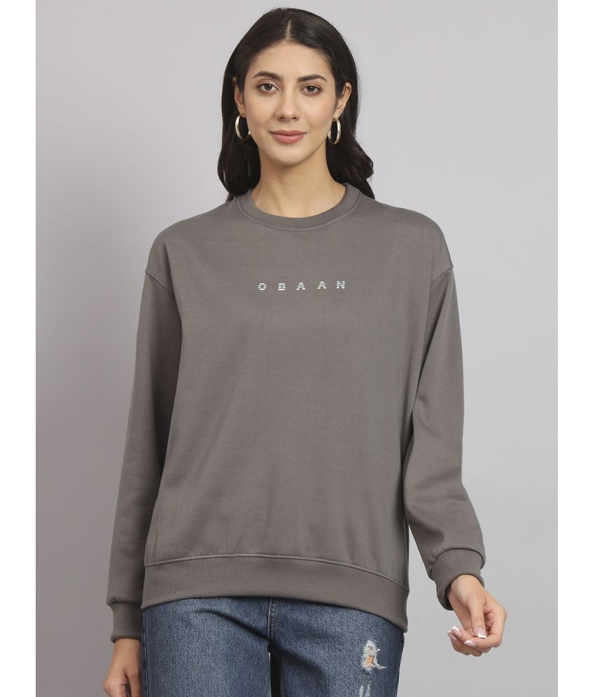     			OBAAN Cotton - Fleece Grey Non Hooded Sweatshirt