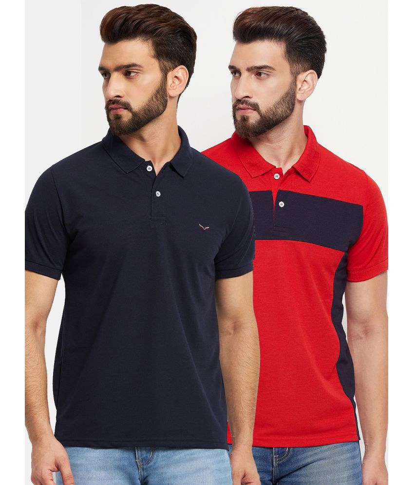     			VERO AMORE Cotton Blend Regular Fit Solid Half Sleeves Men's Polo T Shirt - Indigo ( Pack of 2 )