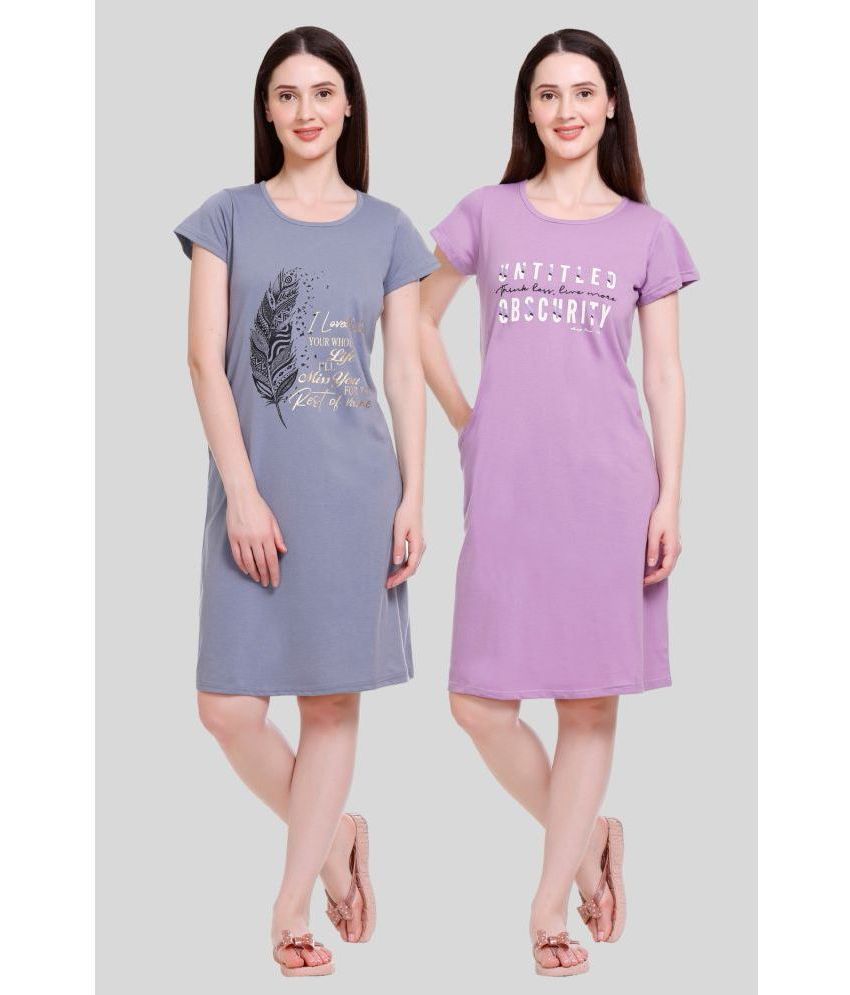     			White Moon - Grey Cotton Women's Nightwear Night T-Shirt ( Pack of 2 )