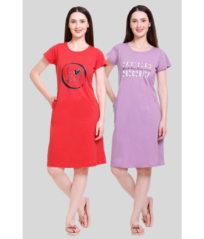     			White Moon - Lavender Cotton Women's Nightwear Night T-Shirt ( Pack of 2 )