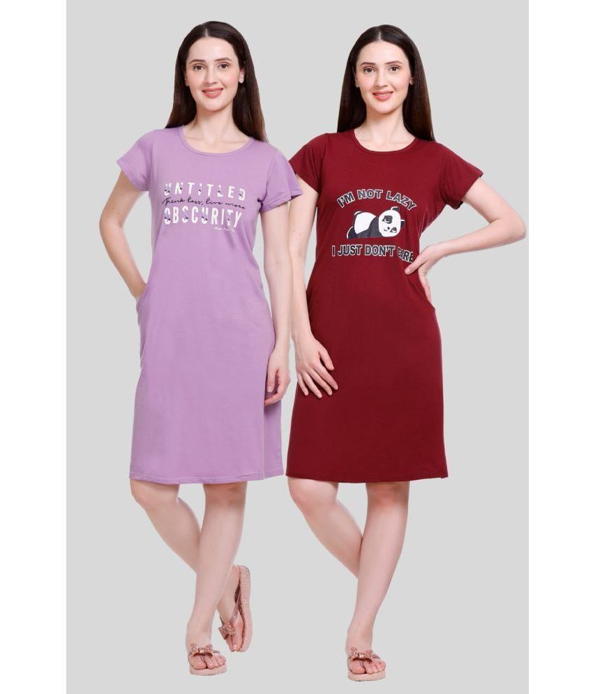     			White Moon - Lavender Cotton Women's Nightwear Night T-Shirt ( Pack of 2 )