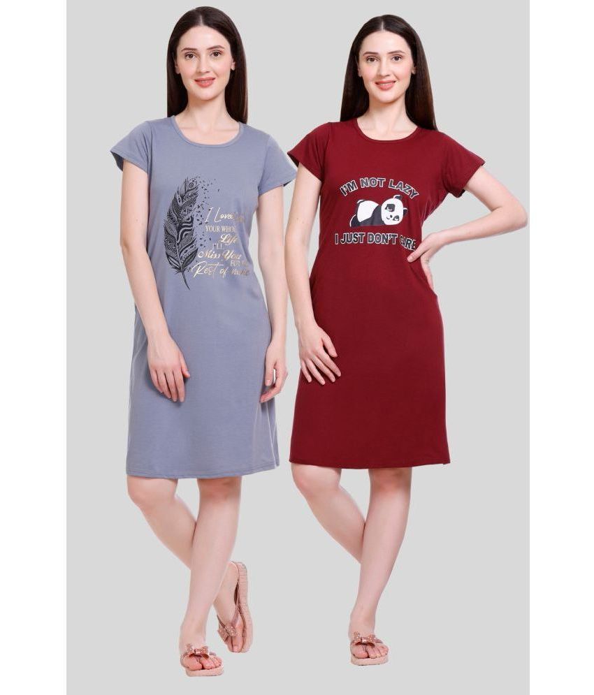     			White Moon - Maroon Cotton Women's Nightwear Night T-Shirt ( Pack of 2 )