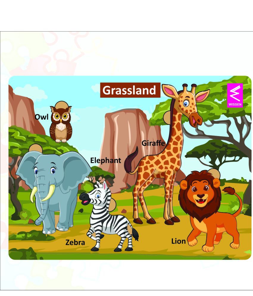     			Wooden Grassland Habitat Learning Puzzle board game for kids
