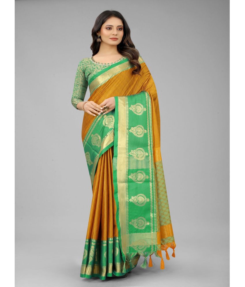     			Aika Cotton Silk Embellished Saree With Blouse Piece - Green ( Pack of 1 )