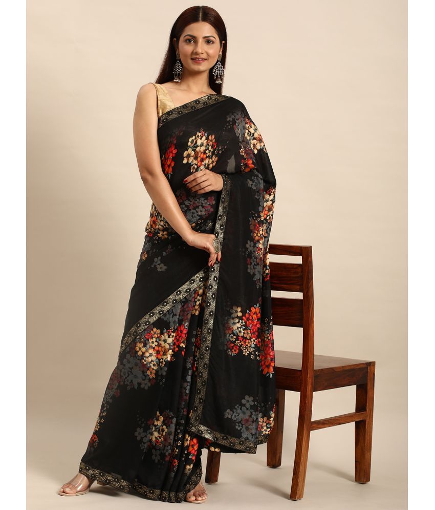     			Aishwarya Chiffon Printed Saree With Blouse Piece - Black ( Pack of 1 )