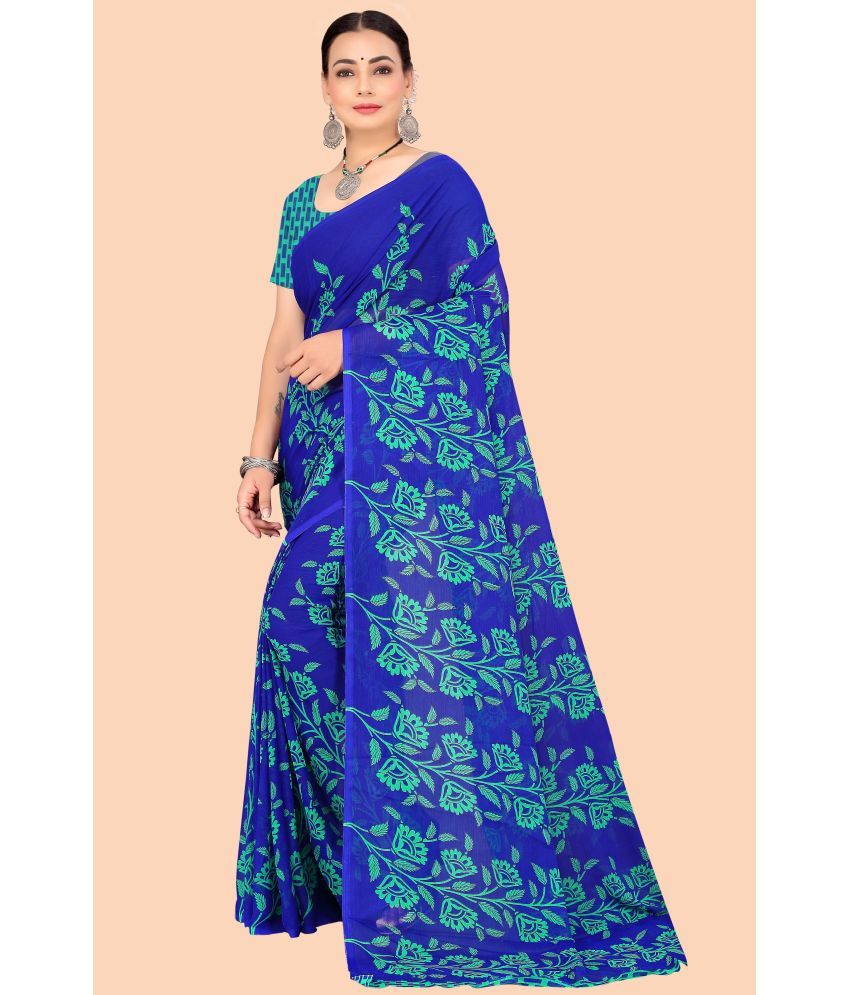     			Aishwarya Chiffon Printed Saree With Blouse Piece - Blue ( Pack of 1 )