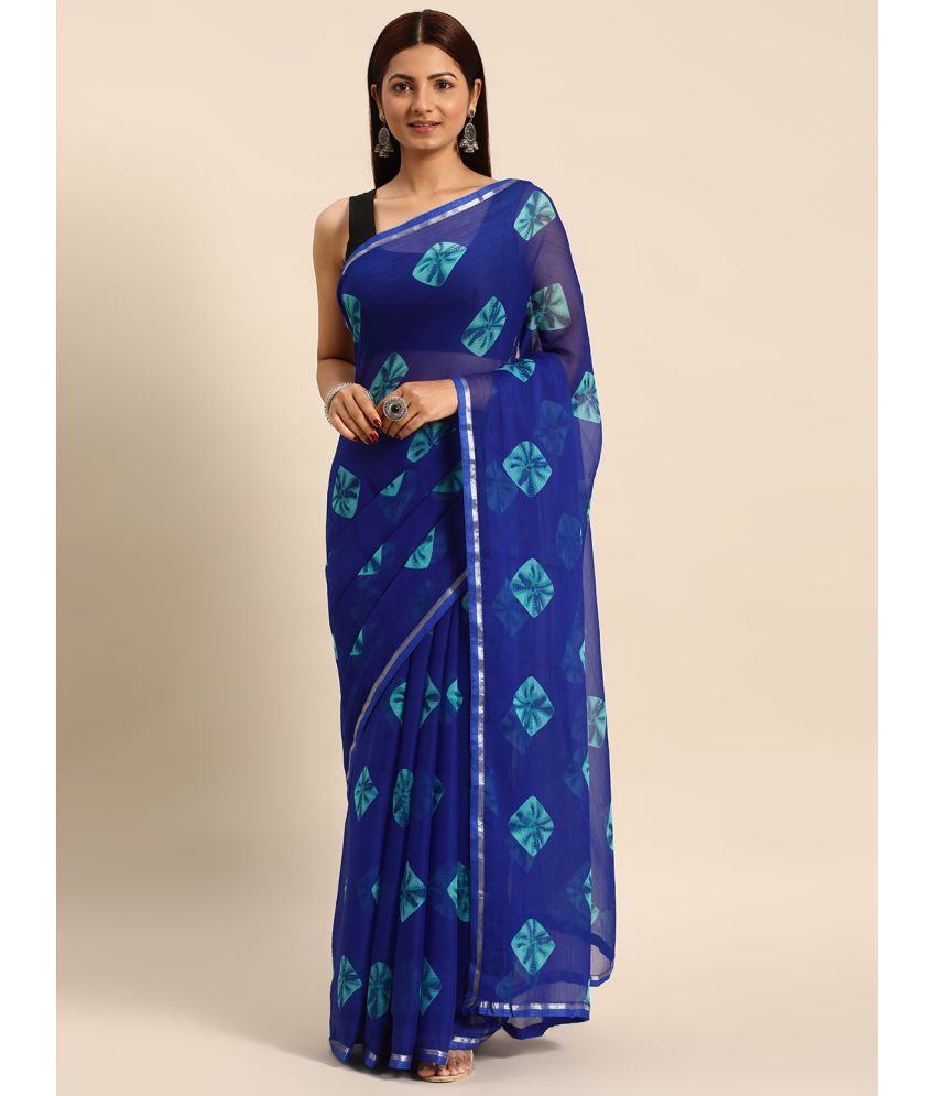     			Aishwarya Chiffon Printed Saree With Blouse Piece - Blue ( Pack of 1 )