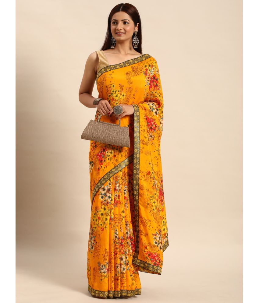     			Aishwarya Chiffon Printed Saree With Blouse Piece - Mustard ( Pack of 1 )