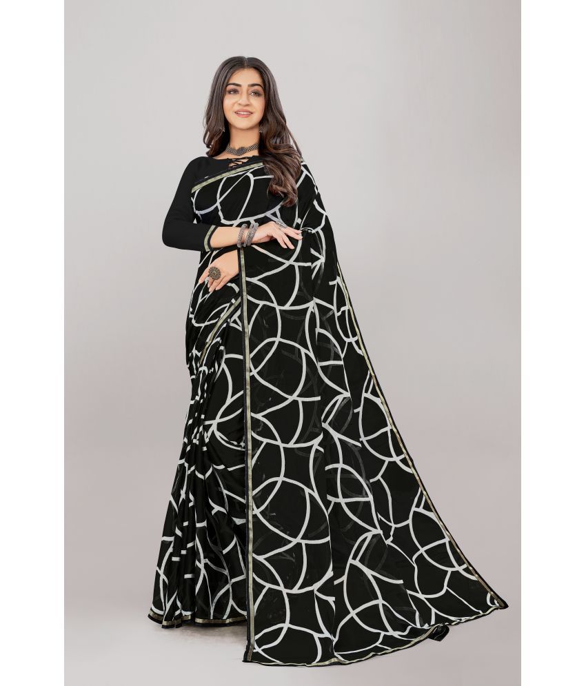     			Aishwarya Chiffon Printed Saree With Blouse Piece - Black ( Pack of 1 )