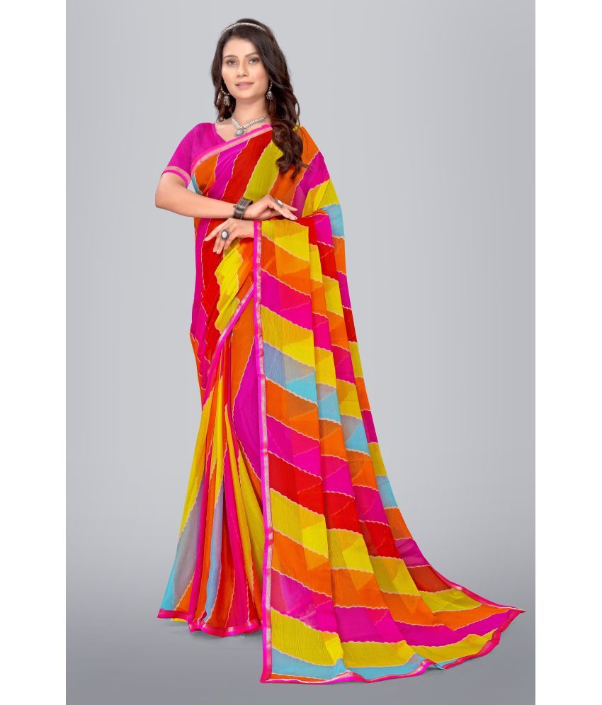     			Aishwarya Chiffon Striped Saree With Blouse Piece - Multicolor ( Pack of 1 )