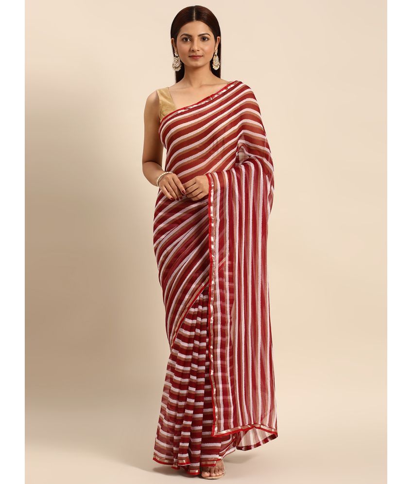     			Aishwarya Chiffon Striped Saree With Blouse Piece - Maroon ( Pack of 1 )