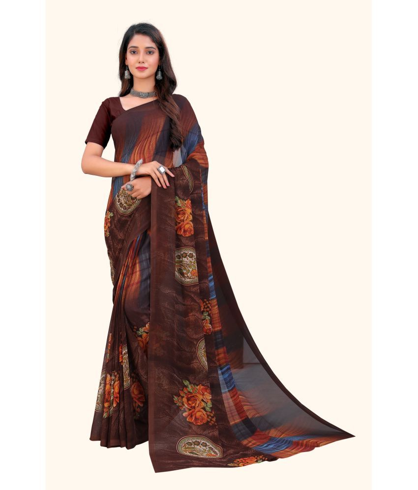     			Aishwarya Georgette Printed Saree With Blouse Piece - Brown ( Pack of 1 )