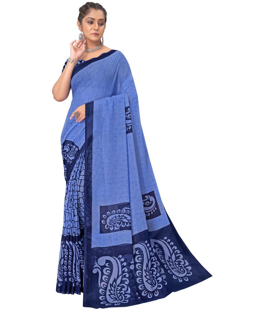     			Aishwarya Georgette Printed Saree With Blouse Piece - Light Blue ( Pack of 1 )