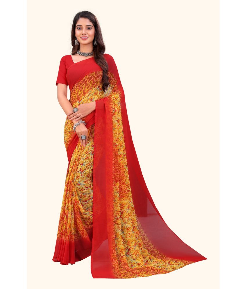     			Aishwarya Georgette Printed Saree With Blouse Piece - Orange ( Pack of 1 )