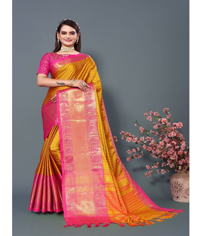     			Apnisha Silk Embellished Saree With Blouse Piece - Mustard ( Pack of 1 )