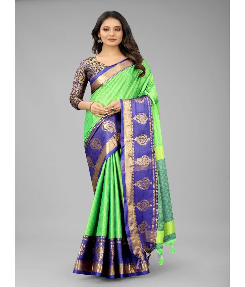     			JULEE Cotton Silk Solid Saree With Blouse Piece - Light Green ( Pack of 1 )
