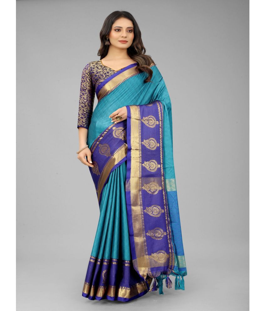    			JULEE Cotton Silk Solid Saree With Blouse Piece - SkyBlue ( Pack of 1 )