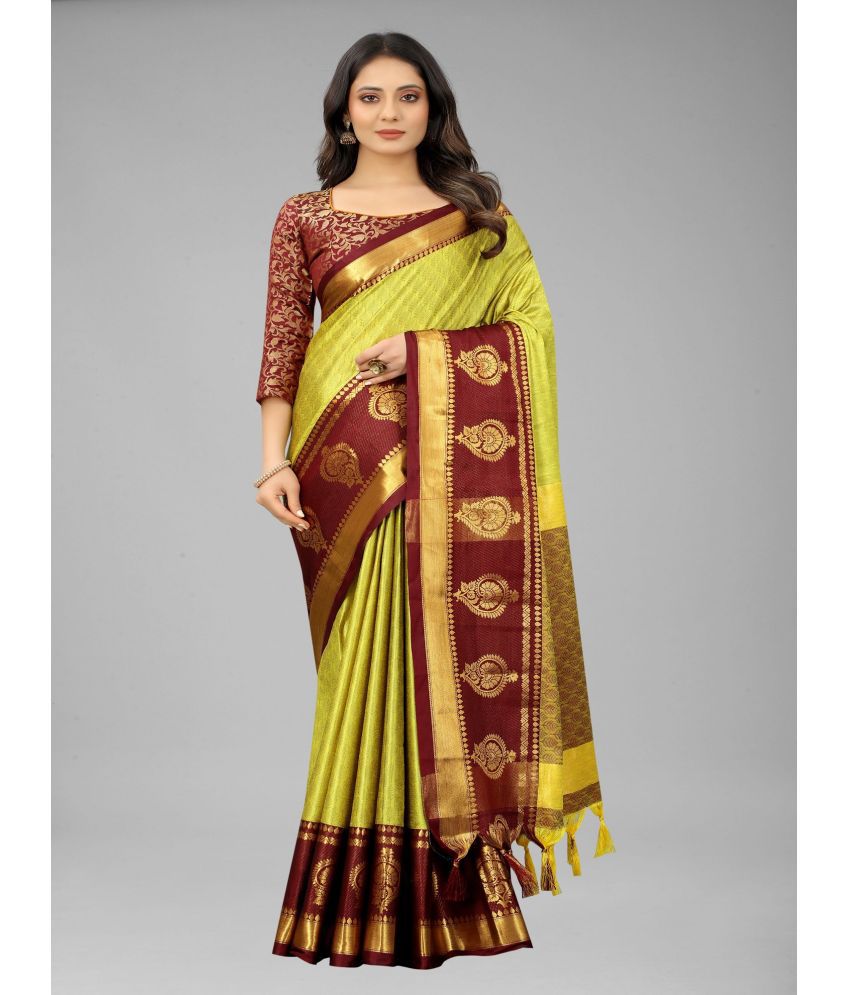     			JULEE Cotton Silk Solid Saree With Blouse Piece - Brown ( Pack of 1 )
