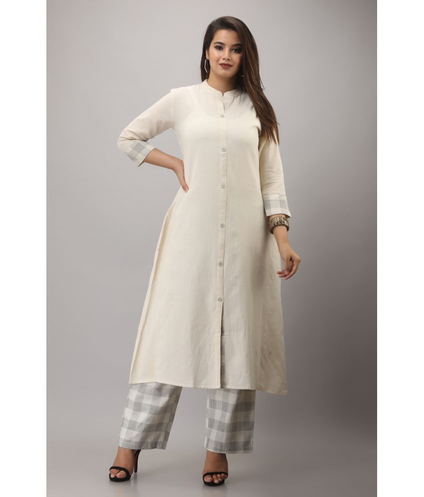     			MAUKA Rayon Solid Kurti With Palazzo Women's Stitched Salwar Suit - Off White ( Pack of 1 )