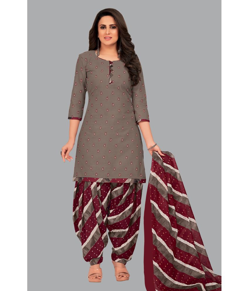     			shree jeenmata collection Cotton Printed Kurti With Patiala Women's Stitched Salwar Suit - Dark Grey ( Pack of 1 )