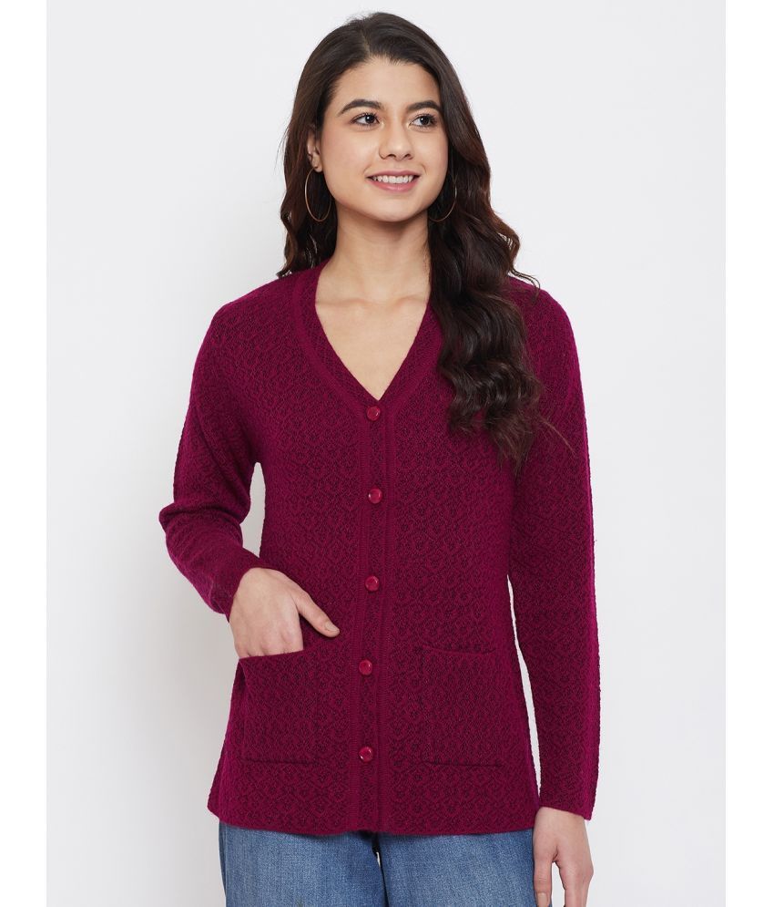     			zigo Acro Wool V Neck Women's Buttoned Cardigans - Red ( Single )