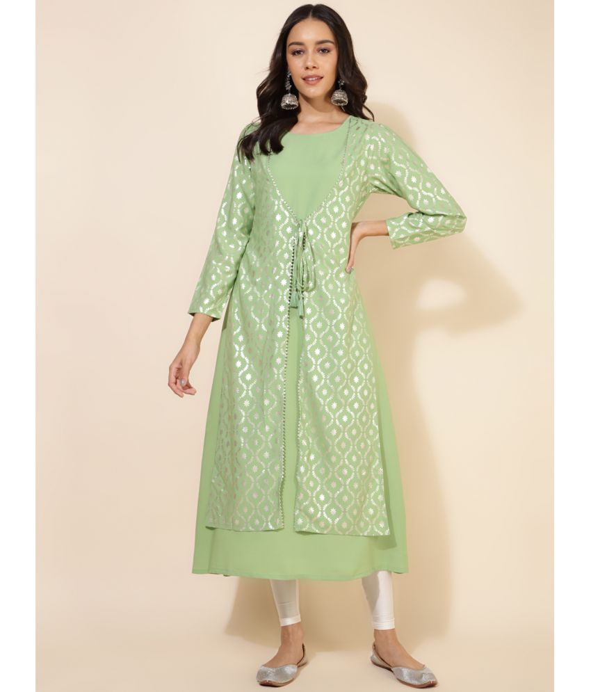     			Janasya Crepe Printed Double Layered Women's Kurti - Green ( Pack of 1 )