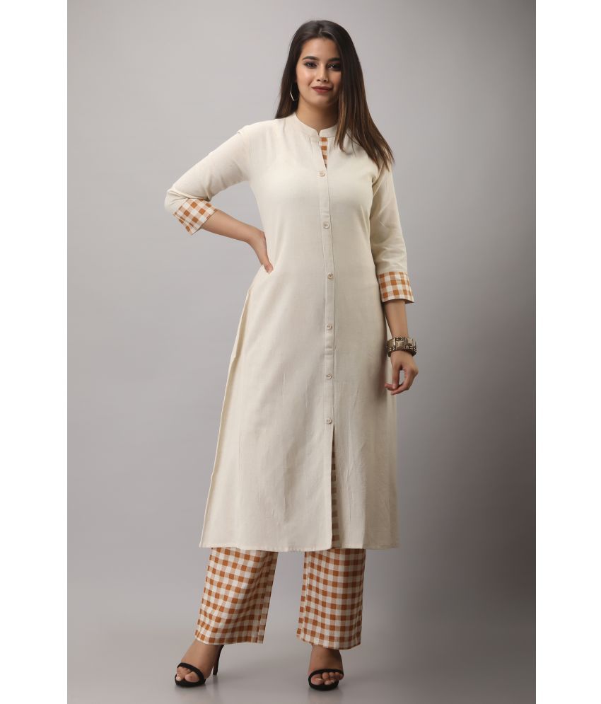     			MAUKA Rayon Solid Kurti With Palazzo Women's Stitched Salwar Suit - White ( Pack of 1 )