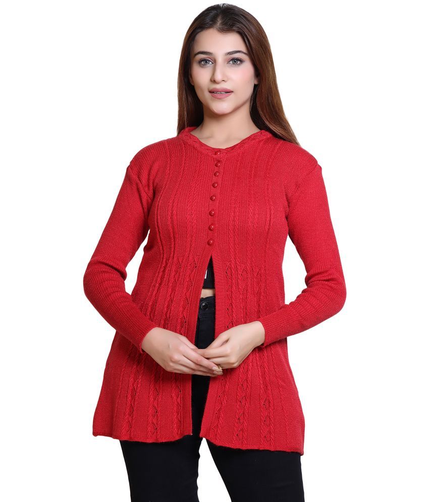     			Varenyam Woollen Round Neck Women's Buttoned Cardigans - Rust ( Single )