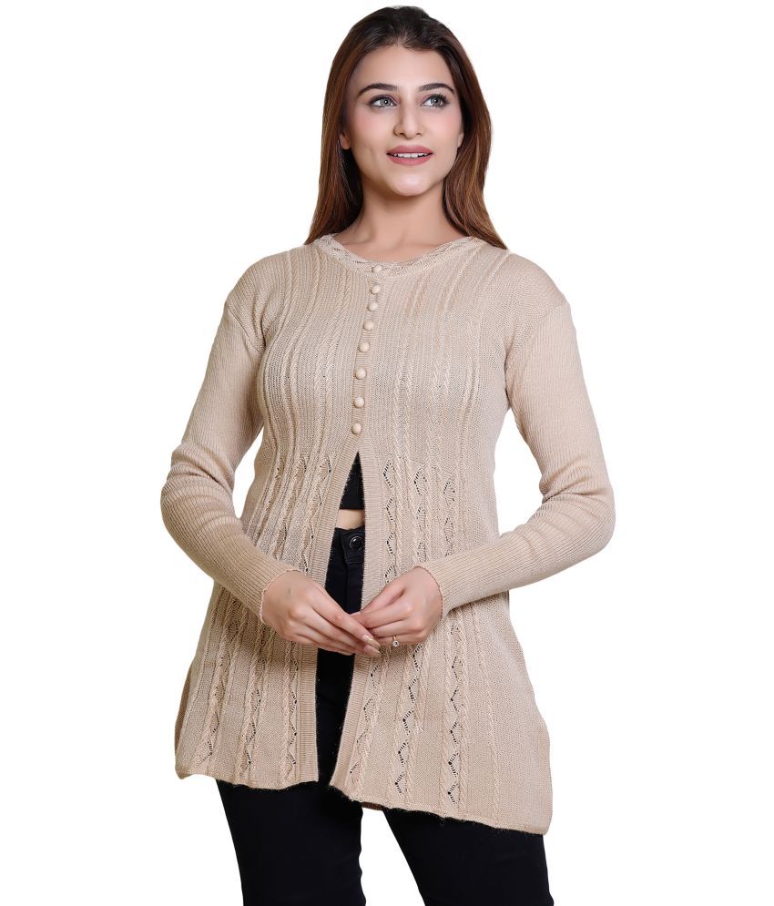     			Varenyam Woollen Round Neck Women's Buttoned Cardigans - Beige ( Single )