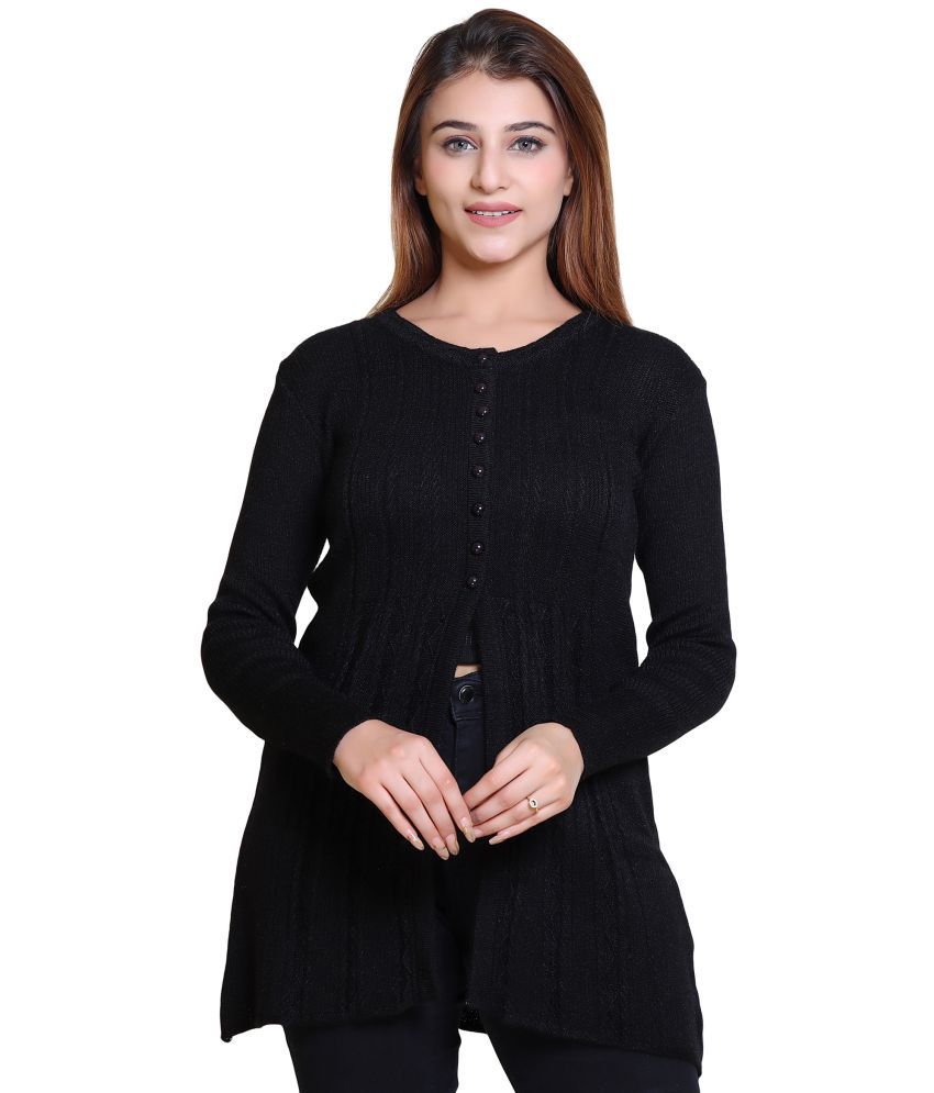     			Varenyam Woollen Round Neck Women's Buttoned Cardigans - Black ( Single )