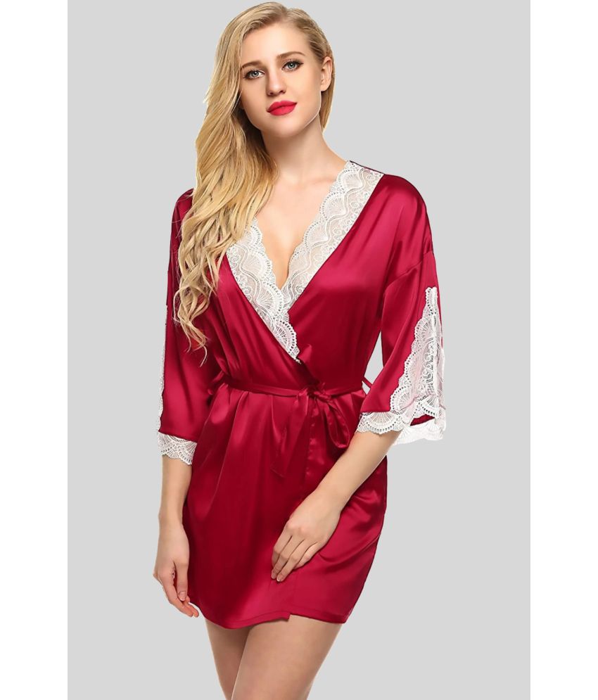     			ZYPRENT - Maroon Satin Women's Nightwear Robes ( Pack of 1 )