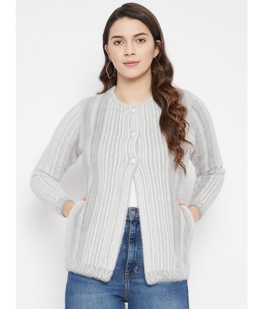     			zigo Woollen Round Neck Women's Buttoned Cardigans - Grey ( Single )