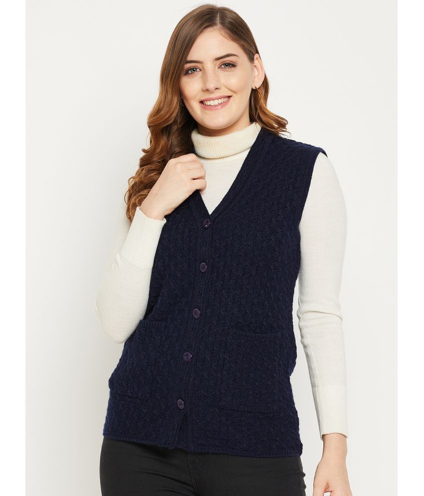     			zigo Woollen V Neck Women's Buttoned Cardigans - Navy ( )