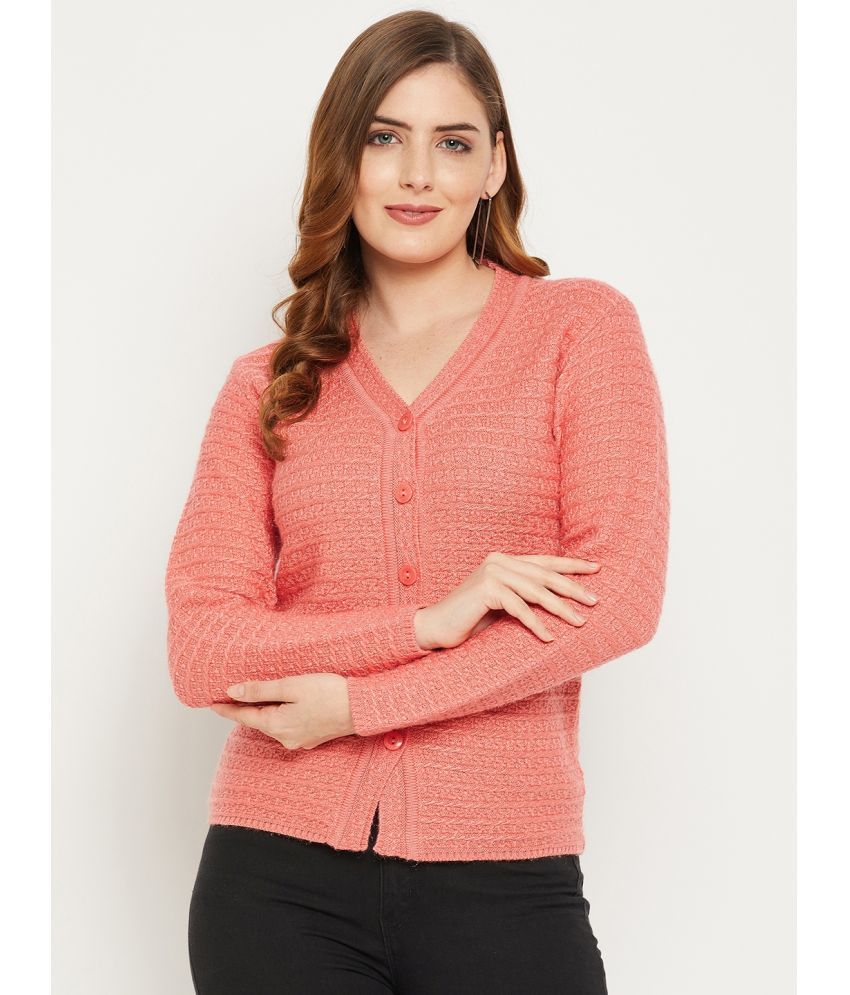     			zigo Woollen V Neck Women's Buttoned Cardigans - Peach ( )