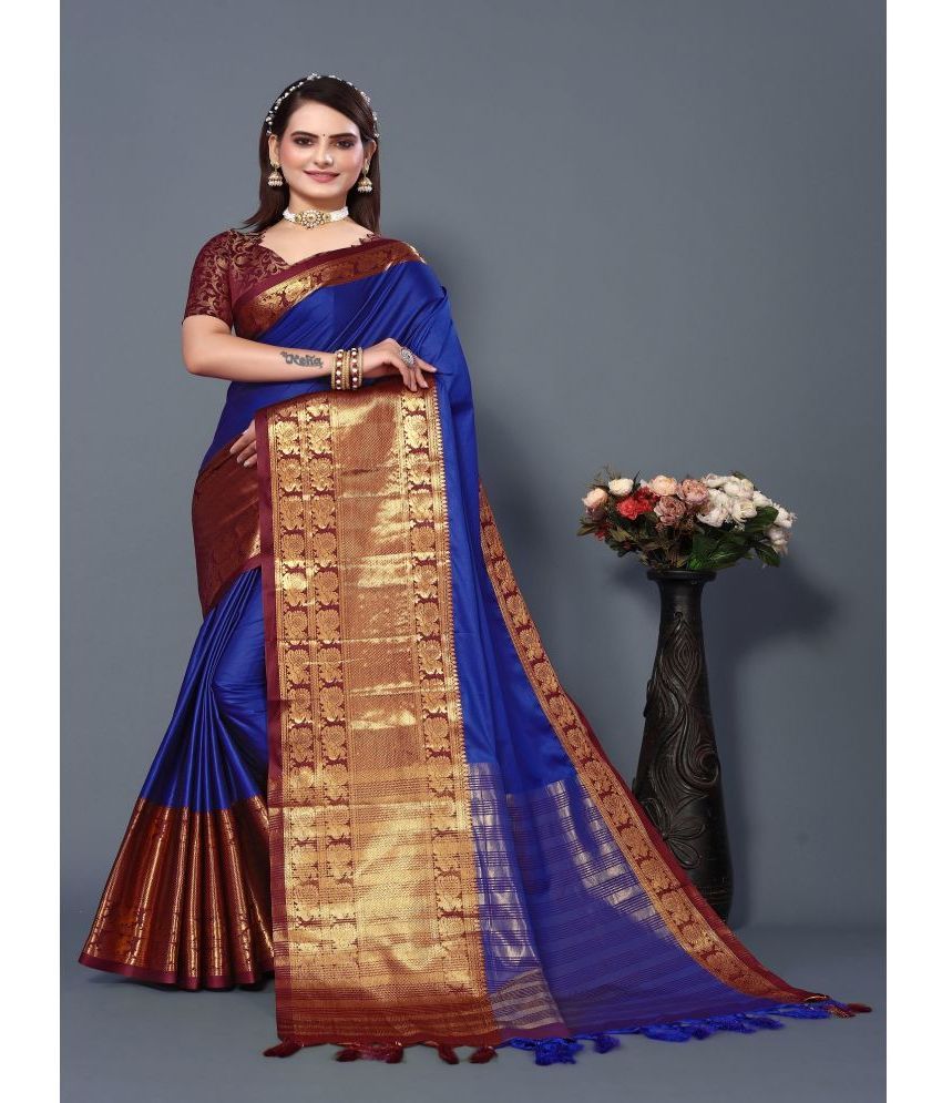     			Apnisha Cotton Silk Embellished Saree With Blouse Piece - Burgundy ( Pack of 1 )