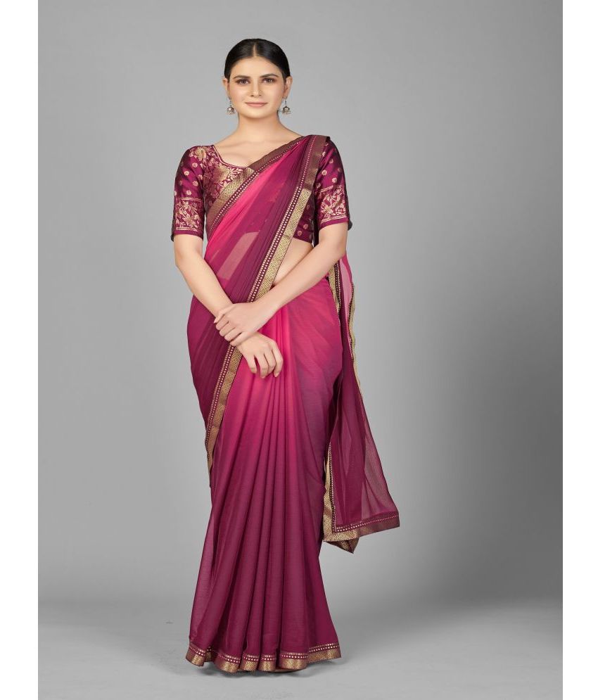     			Apnisha Georgette Dyed Saree With Blouse Piece - Pink ( Pack of 1 )