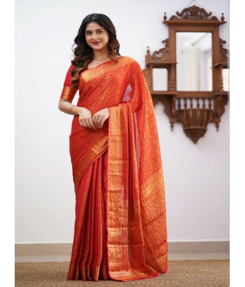     			Apnisha Jacquard Embroidered Saree With Blouse Piece - Red ( Pack of 1 )